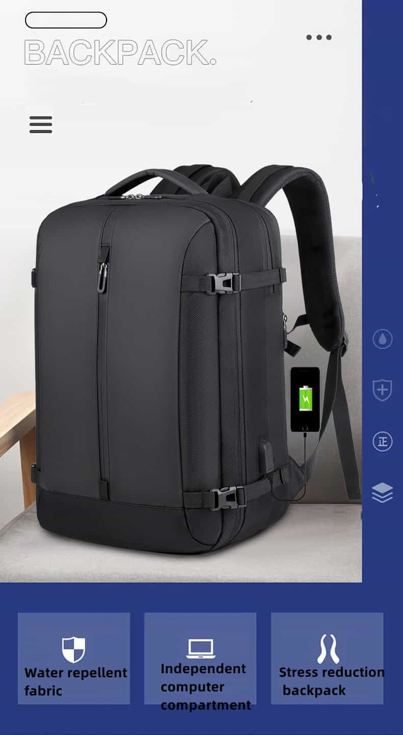 5038 Black Expandable Laptop Backpack