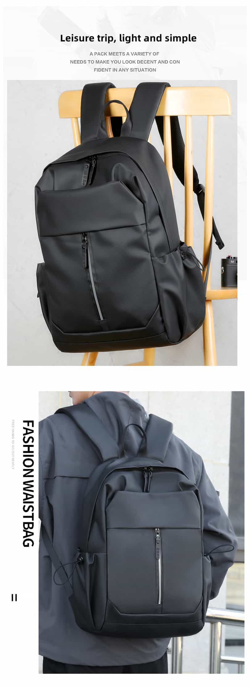 6002 Men's Black Waterproof Laptop Backpack