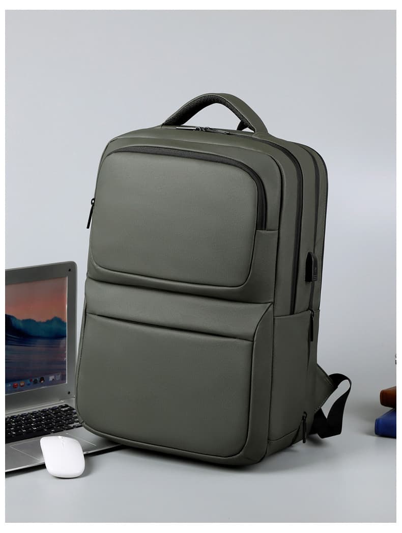 DNS-2310 Green Mens Fashion Leather Backpack Model Shows