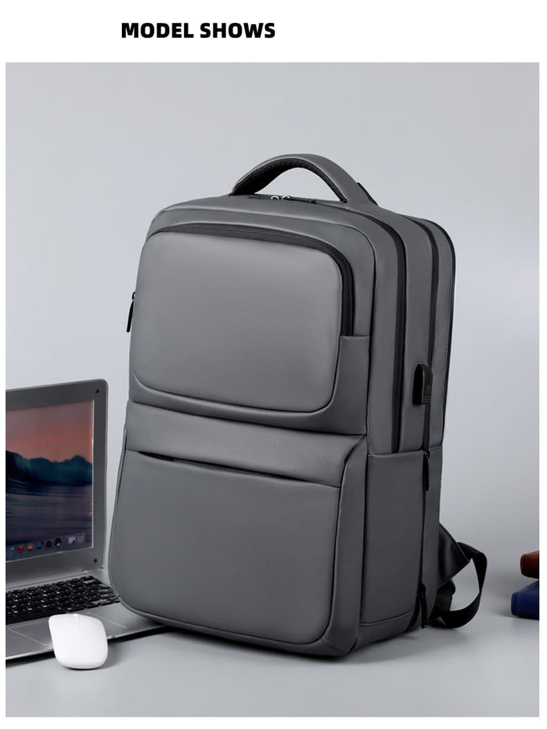 DNS-2310 Grey Mens Fashion Leather Backpack Model Shows