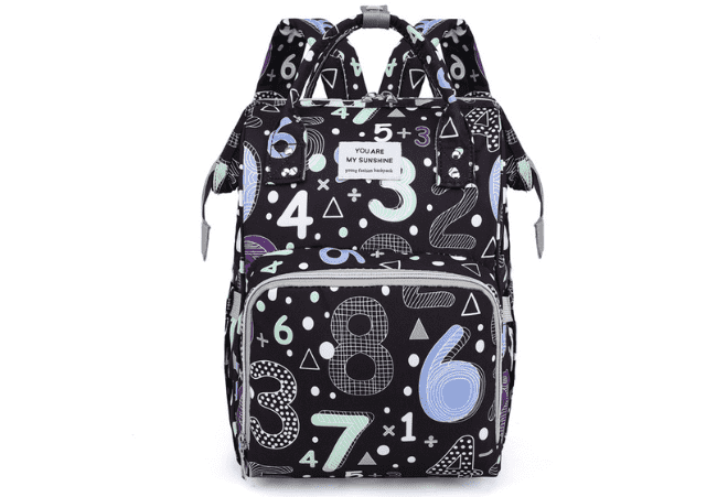 Black Numbers Printed Diaper Bag